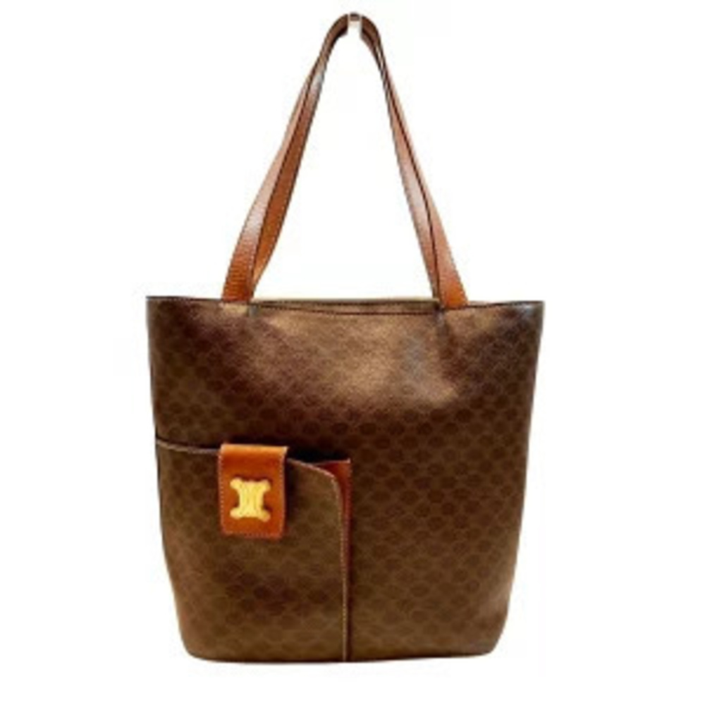 Celine Macadam Tote Bag Black Brown Leather